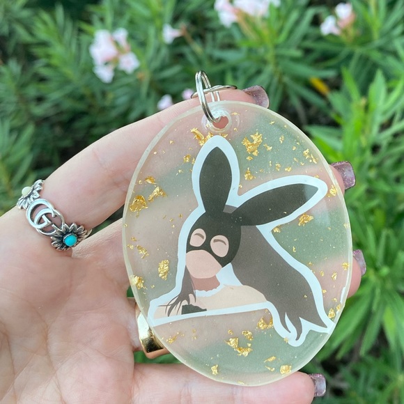 Ariana Grande Dangerous Woman Bunny Ears Mask Cartoon Sticker Keychain Bag Charm - Picture 8 of 8